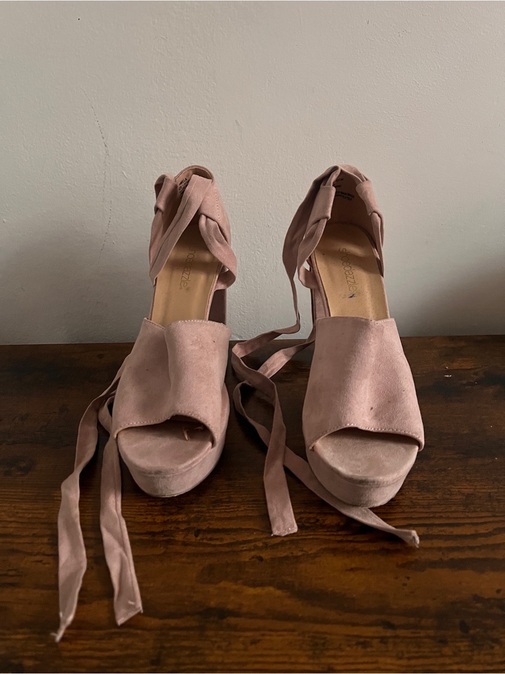 Shoe Dazzle Blush Suede Platform Espadrille Sandals
